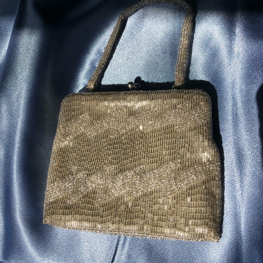 Vintage DeLill silver beaded mini bag- mint condition!